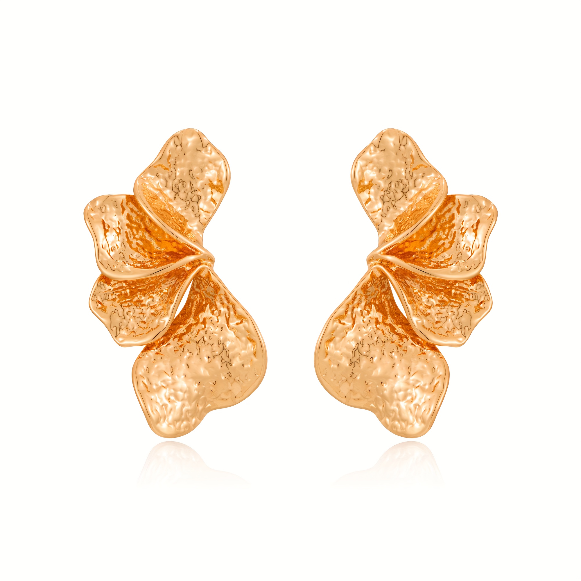 2pcs Plated Ruffled Leaf & Petal Stud Earrings Set